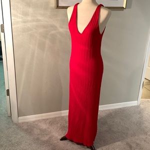 Red long cocktail dress